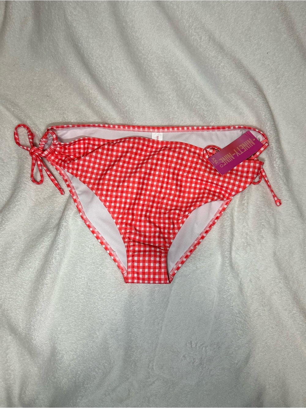 Ninety-Nine Red Gingham Bikini Bottoms Side Tie Swimsuit
